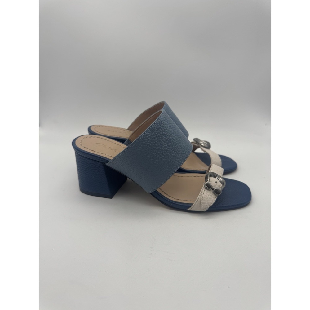 Coach Mae Mule Blue Leather Pebbled Sandals